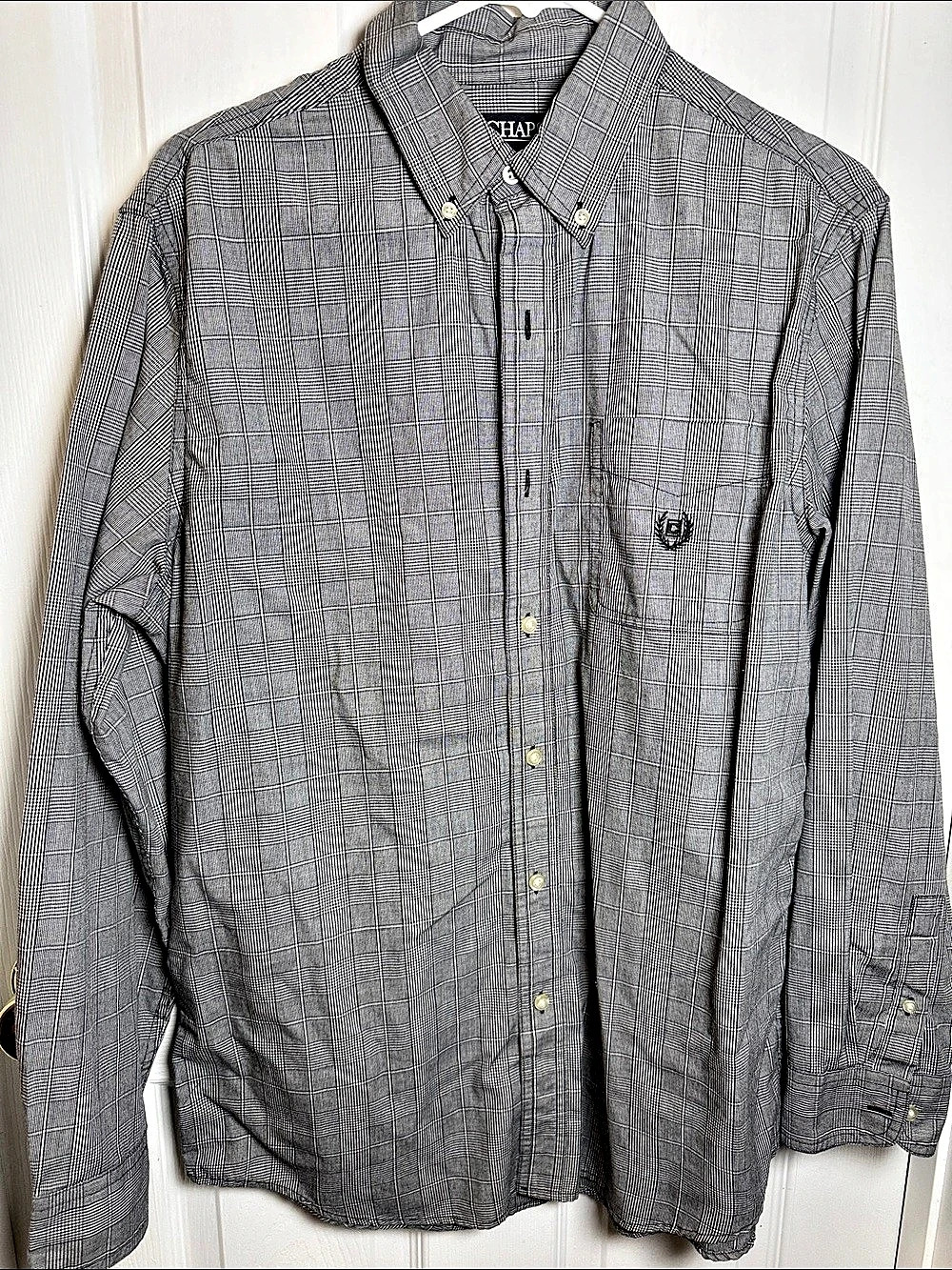 Chaps Men's Plaid Button Down Gray Black Size Medium